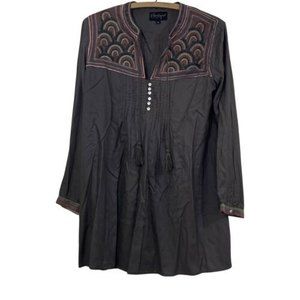 B Boutique Evergreen Embroidered Tunic Dress Boho Festival Casual Dark Gray M